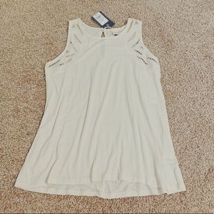 NWT light cream white tank with cutouts